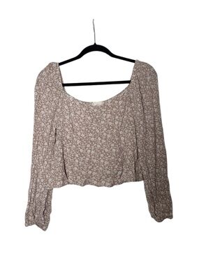 Altar'd State Ditsy Print Floral Blouse Long Sleeve Cropped Brown White Size L